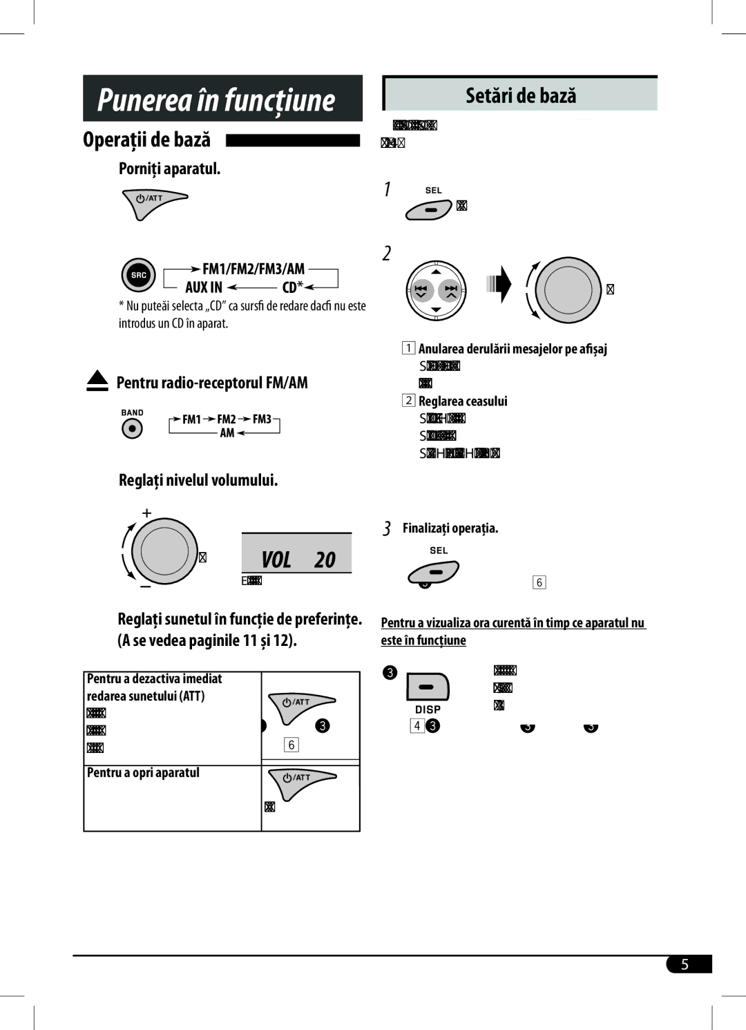 JVC KD-R201, KD-R203 manual SetăriBasic settingsde bază, Porniţi aparatul ~ Turn on the power, Power is turned off, Pages 12 