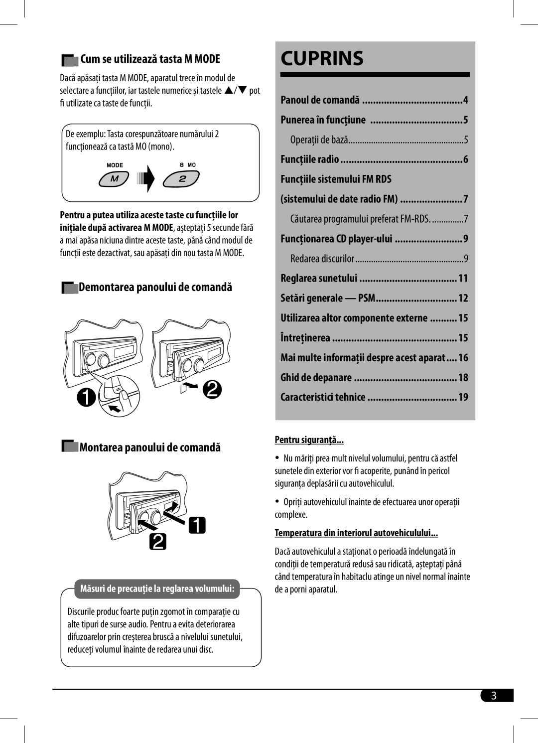 JVC KD-R201, KD-R203 manual How to use the M button, Cuprins 