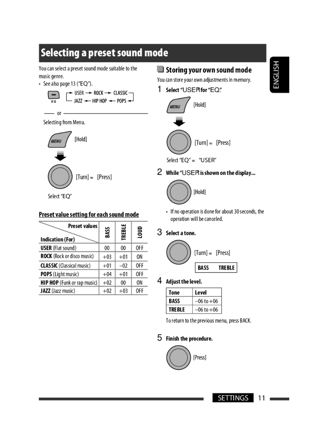 JVC KD-R302, KD-R303, KD-R301 manual Selecting a preset sound mode 