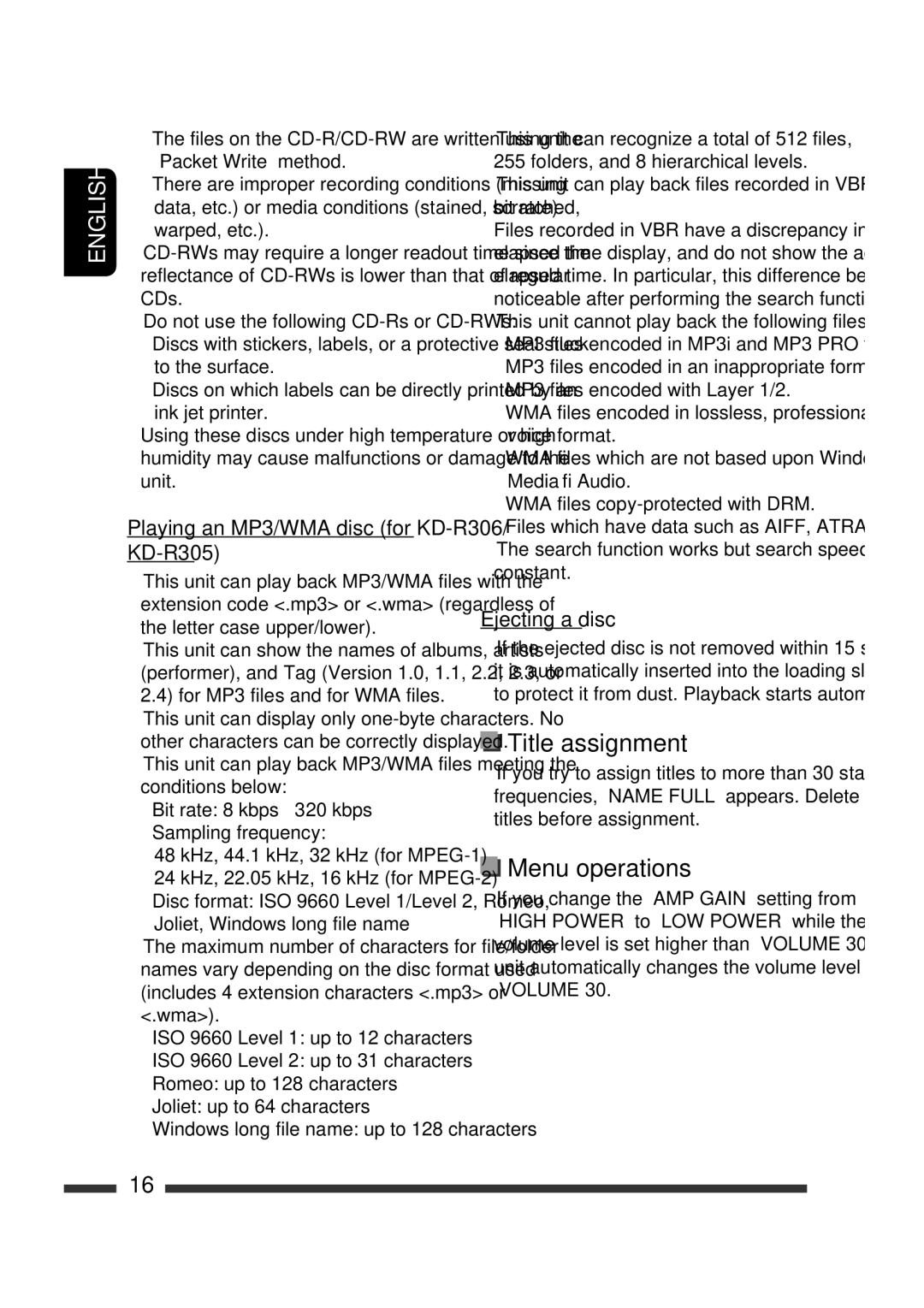 JVC KD-R301, KD-R302, KD-R303 manual Title assignment 