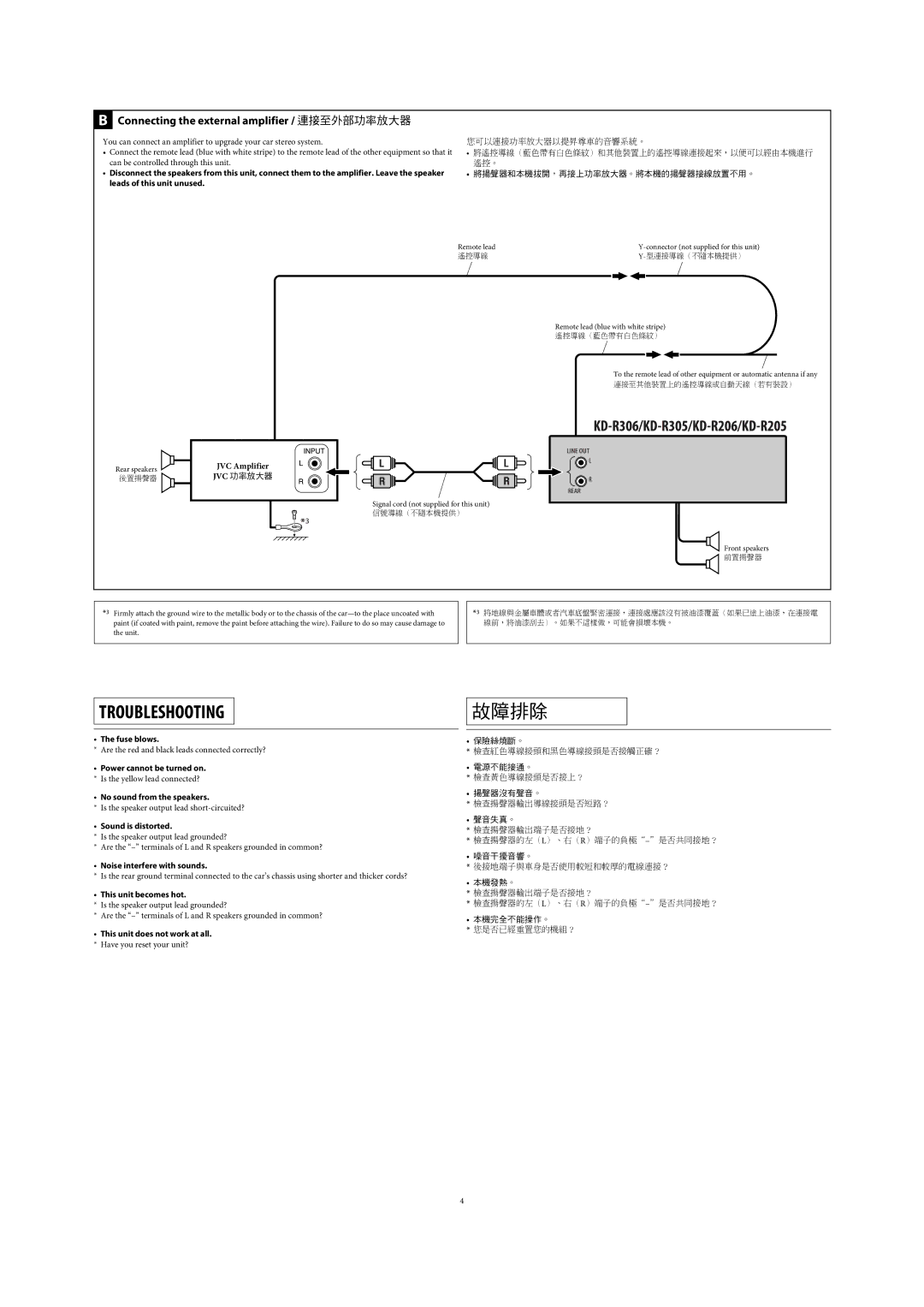 JVC KD-R303, KD-R302, KD-R301 manual Troubleshooting 