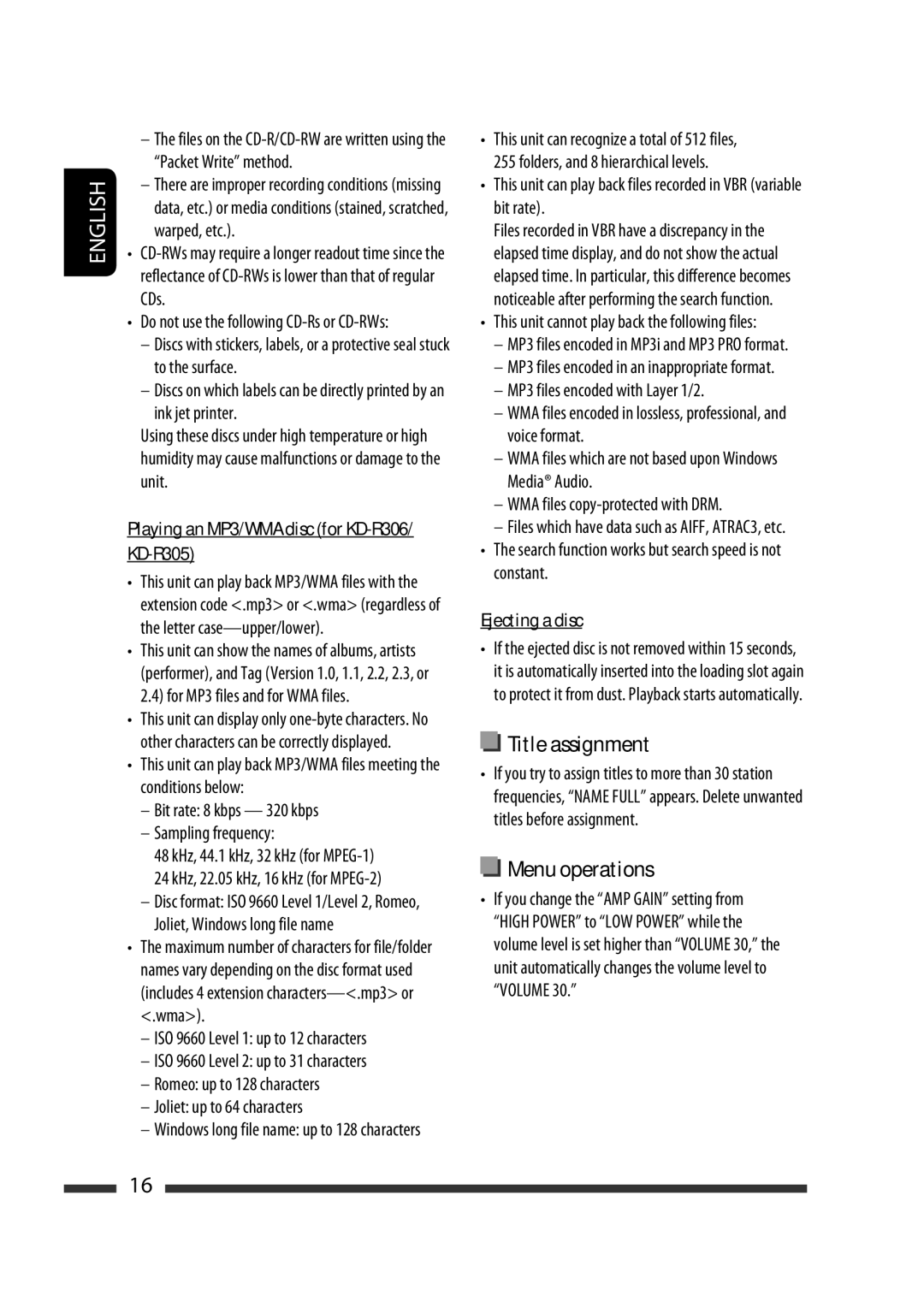 JVC KD-R301, KD-R302, KD-R303 manual Title assignment 