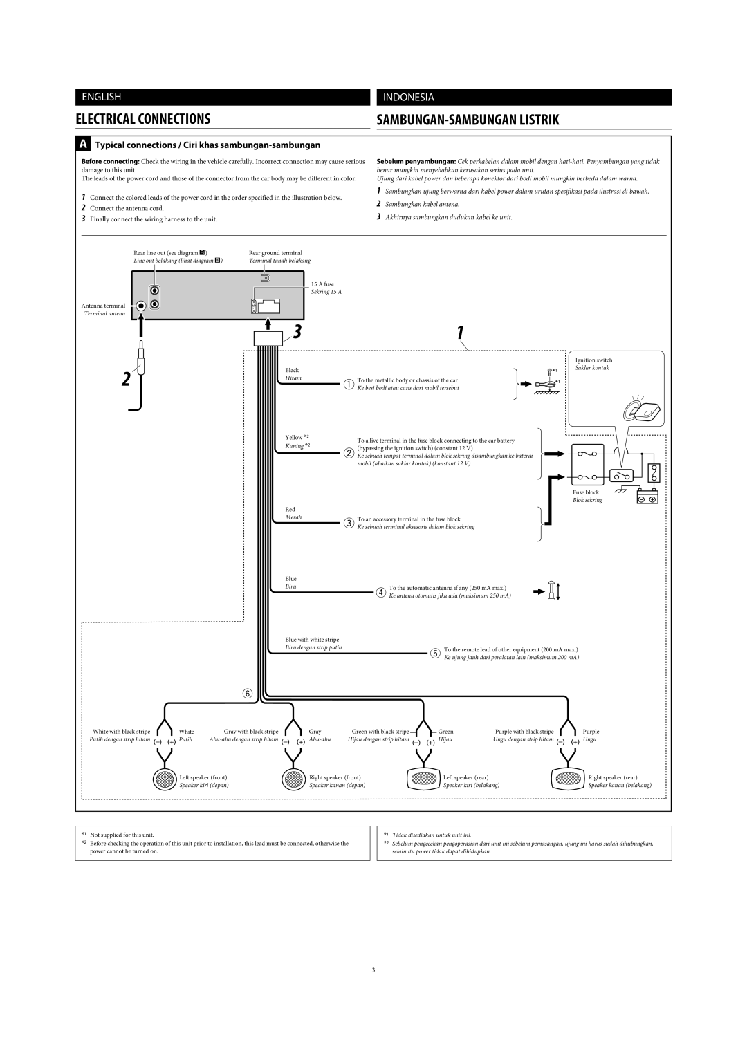 JVC KD-R301, KD-R302, KD-R303 manual Electrical Connections 