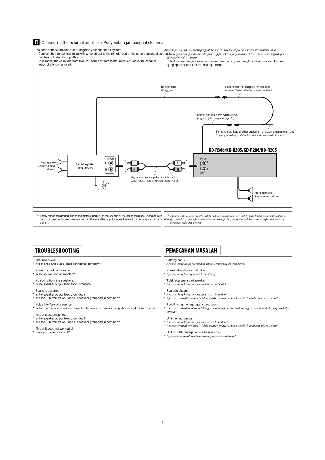 JVC KD-R302, KD-R303, KD-R301 manual Troubleshooting 