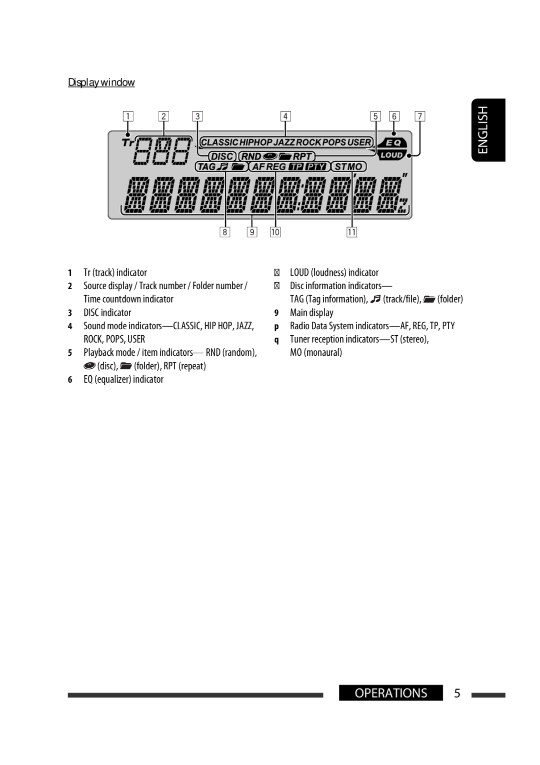 JVC KD-R303, KD-R302, KD-R301 manual Operations 