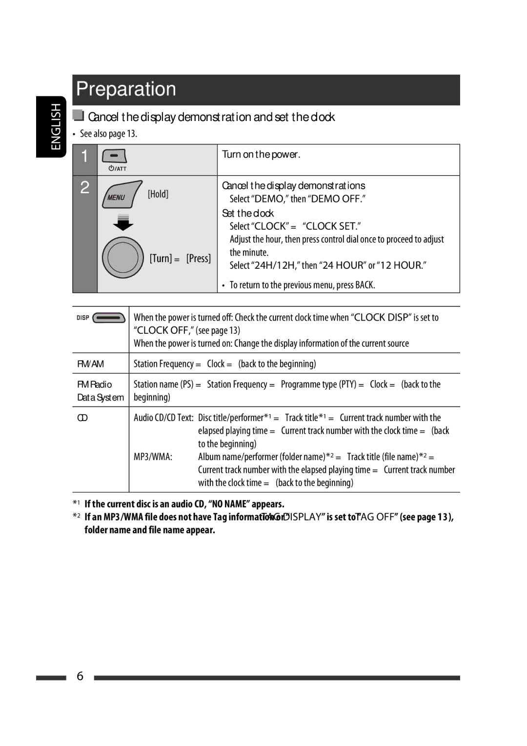 JVC KD-R301, KD-R302, KD-R303 manual Preparation 