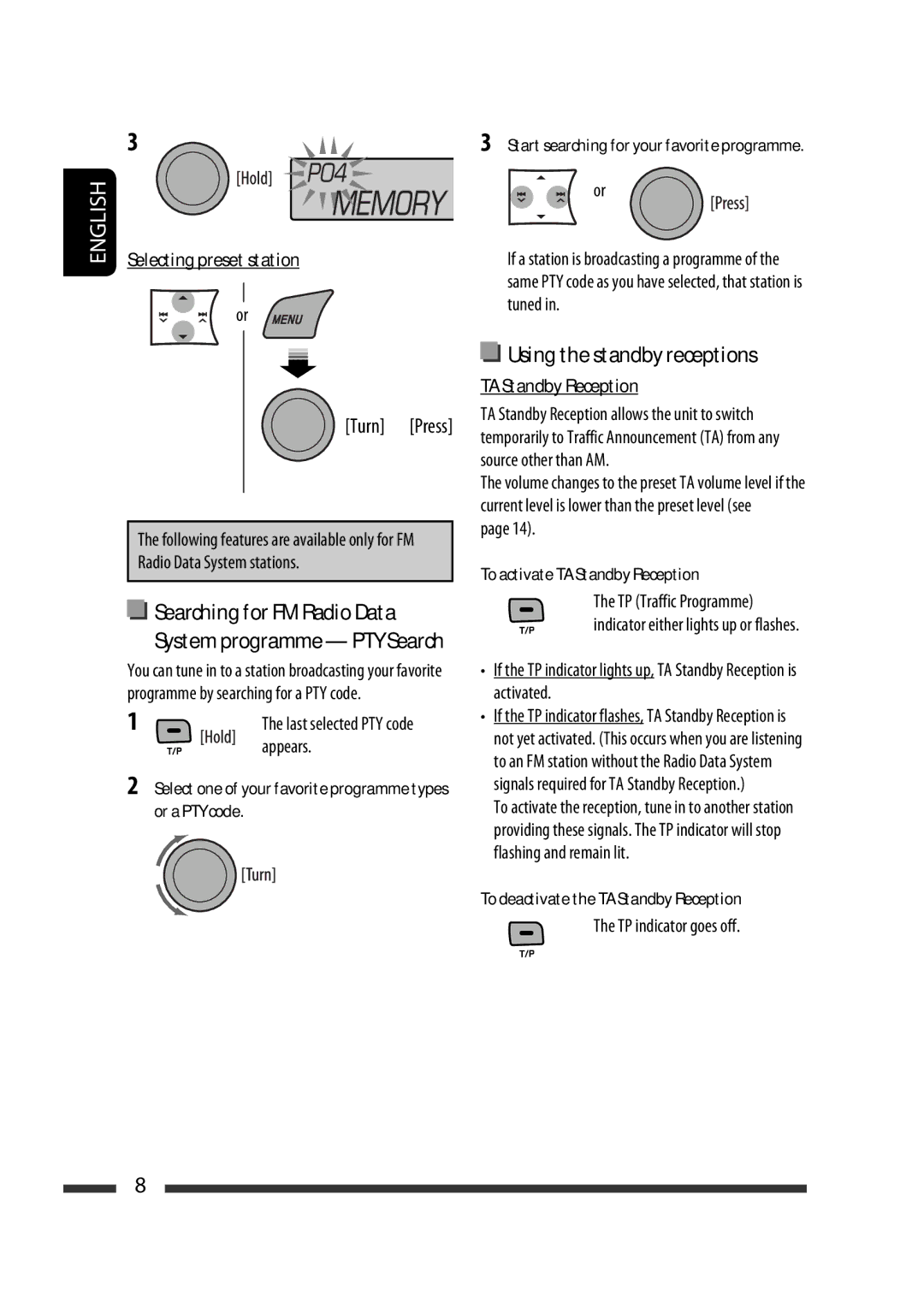 JVC KD-R303, KD-R302, KD-R301 manual Using the standby receptions 