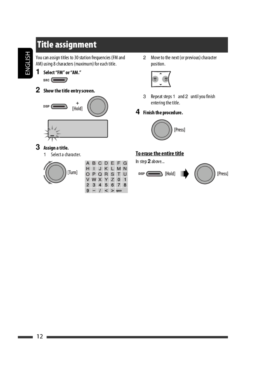 JVC KD-R302, KD-R303, KD-R301 manual Title assignment 