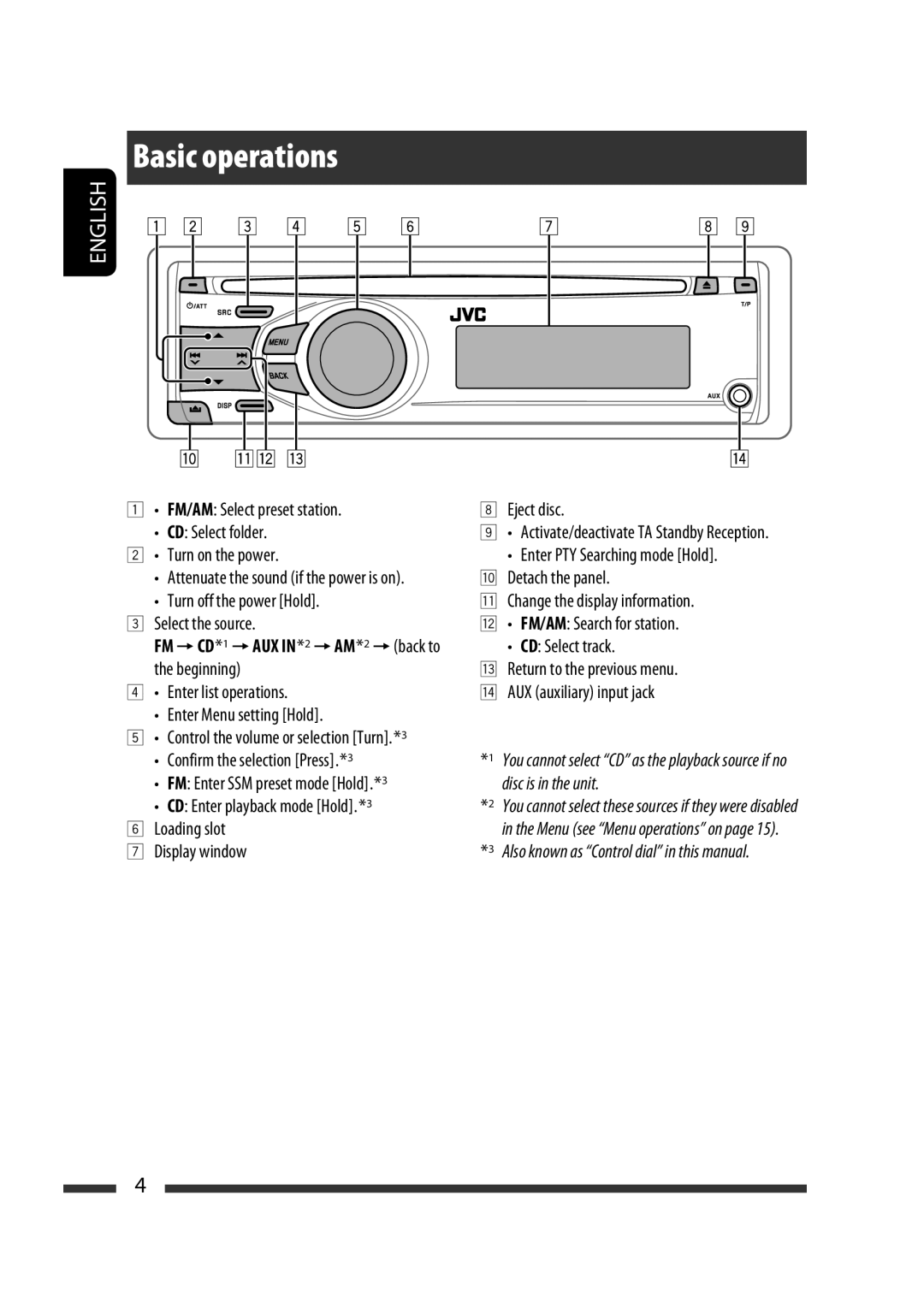 JVC KD-R302, KD-R303, KD-R301 manual Basic operations, English, disc is in the unit 