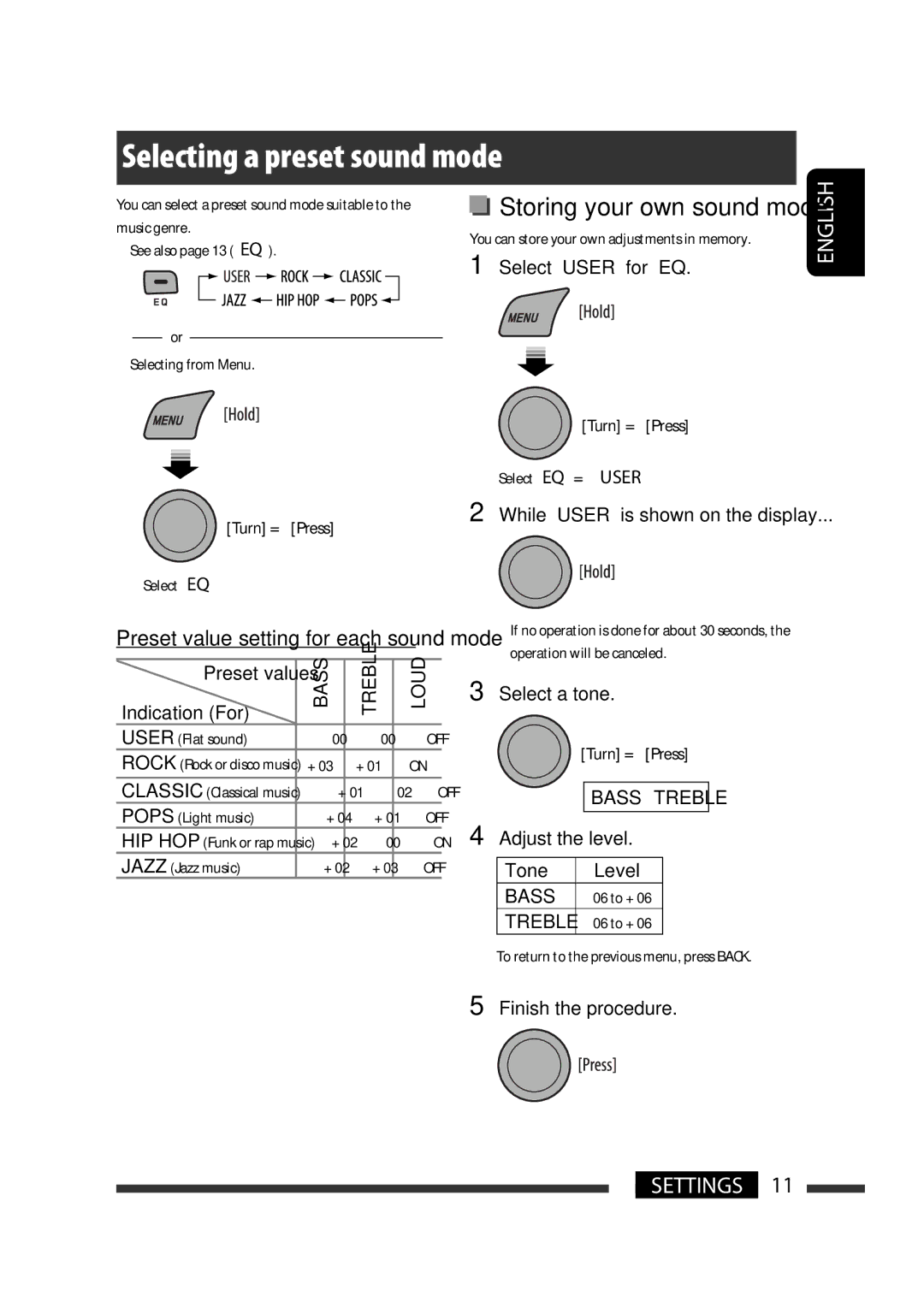 JVC KD-R305, KD-R306, KD-R206, KD-R205 manual Selecting a preset sound mode 