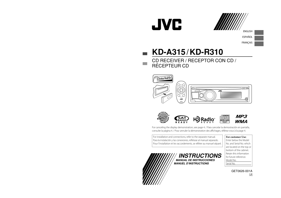 JVC manual KD-A315 / KD-R310 