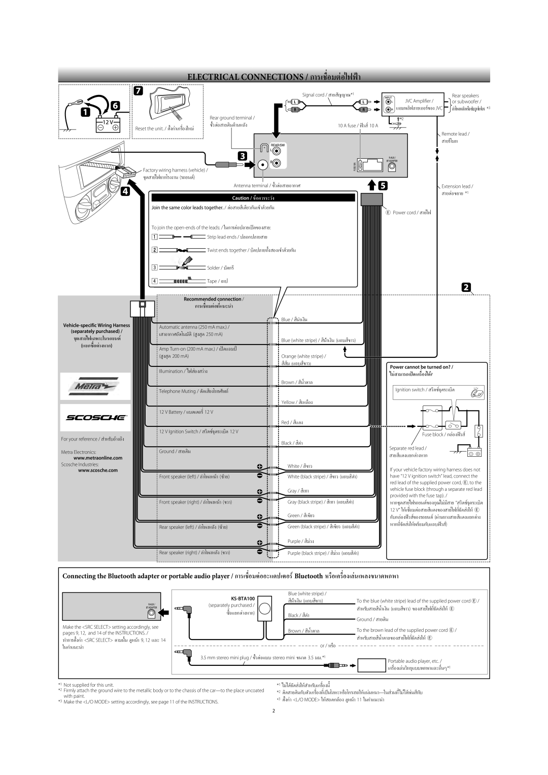 JVC KD-R326 manual Vehicle-specific Wiring Harness Separately purchased, Recommended connection, Power cannot be turned on? 