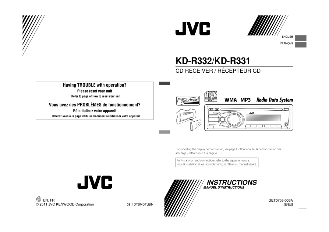 JVC manual KD-R332/KD-R331, Affichages, référez-vous à la 