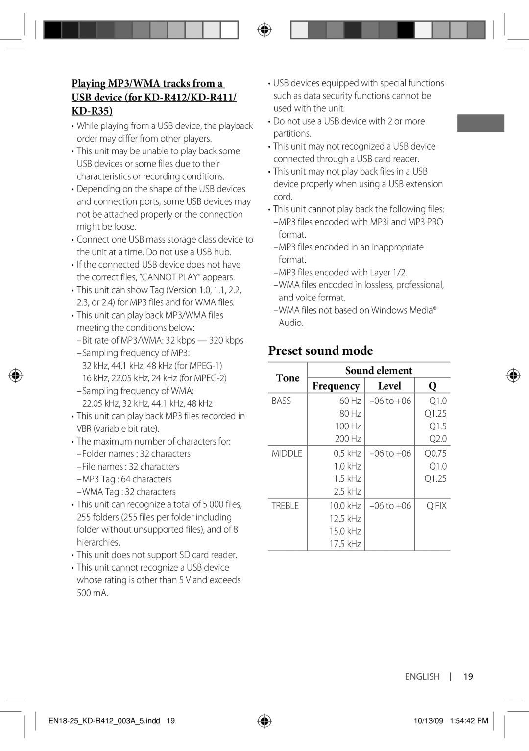 JVC KD-R35, KD-R412, KD-R312, KD-R311, KD-R411 manual Preset sound mode, Tone 