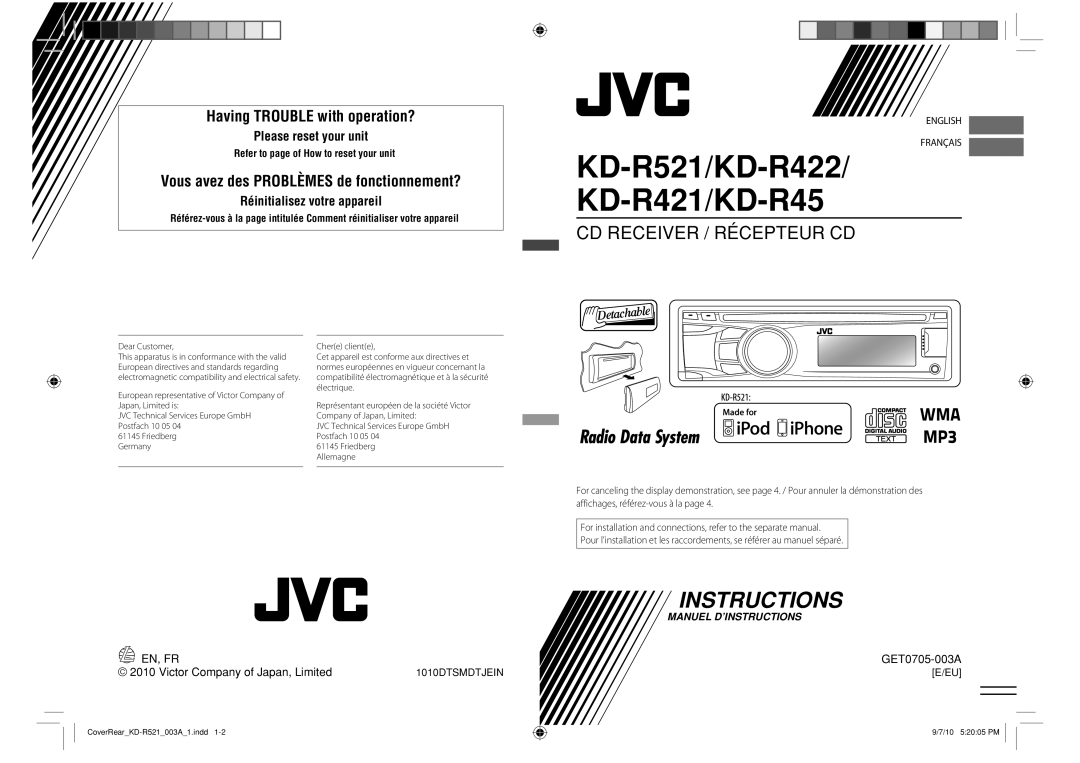 JVC manual KD-R521/KD-R422 KD-R421/KD-R45 