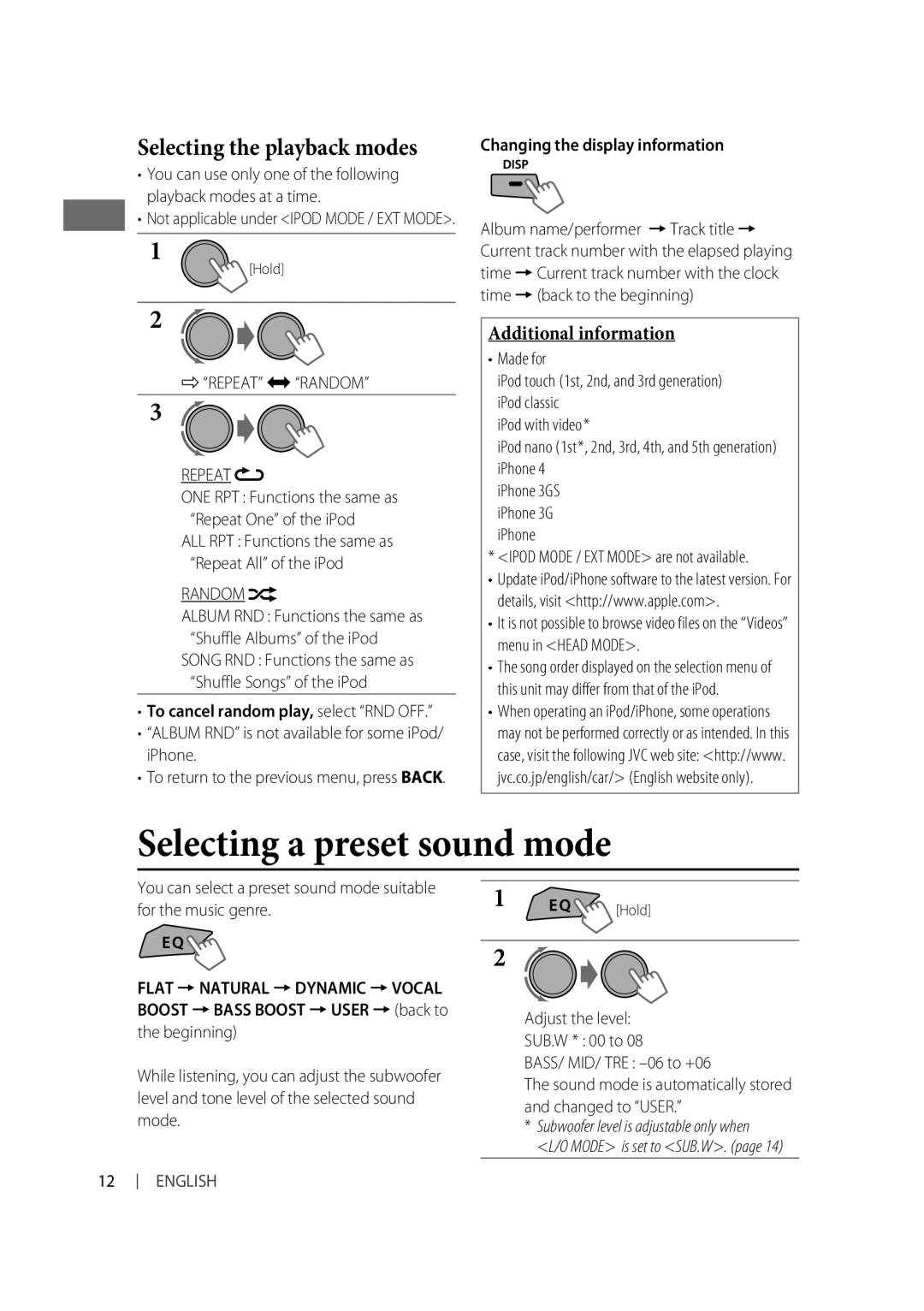 JVC KD-R526, KD-R426 manual Selecting a preset sound mode, Album RND is not available for some iPod/ iPhone 