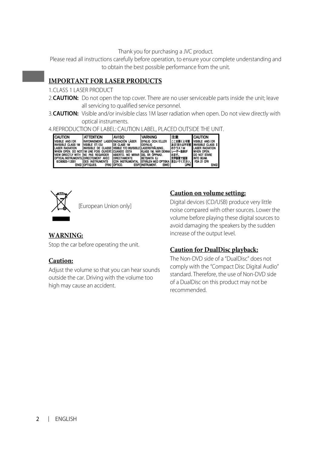 JVC KD-R526, KD-R426 manual Thank you for purchasing a JVC product, To obtain the best possible performance from the unit 