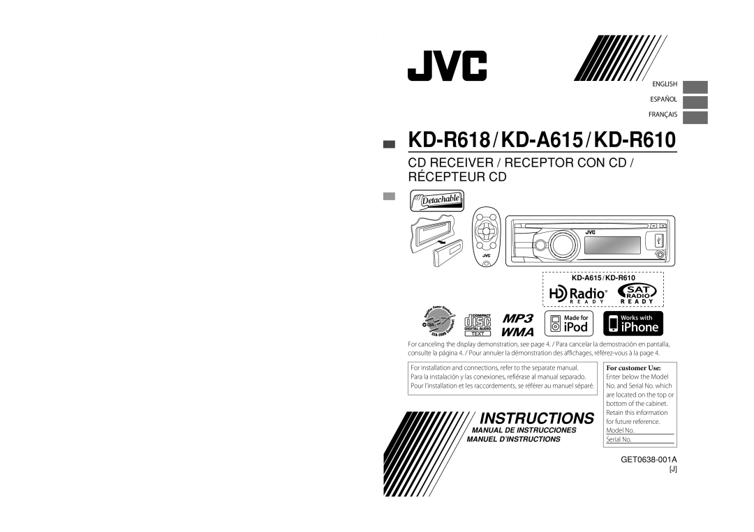 JVC manual KD-R618 / KD-A615 / KD-R610 