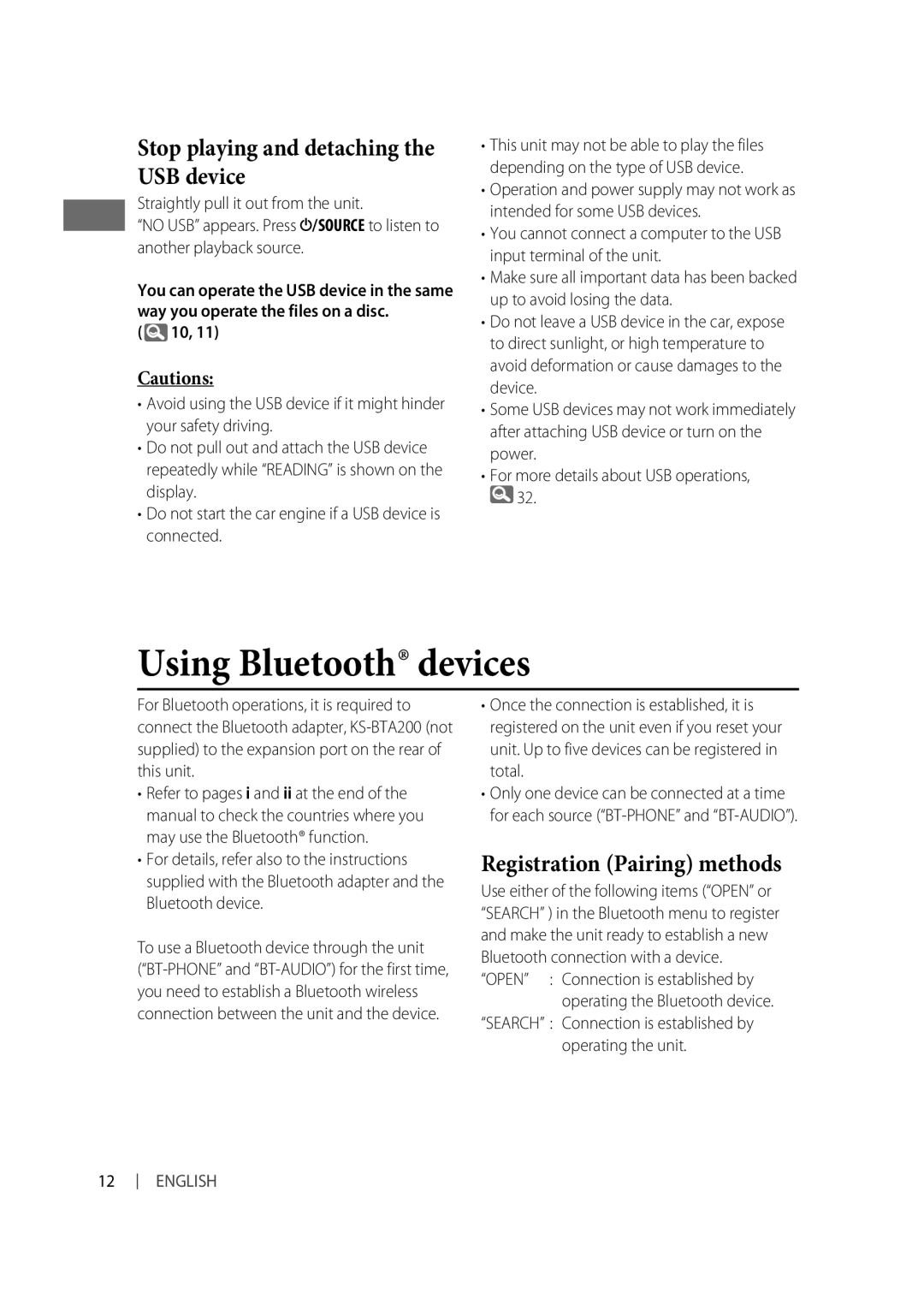 JVC KD-A615, KD-R610, KD-R618 manual Using Bluetooth devices 