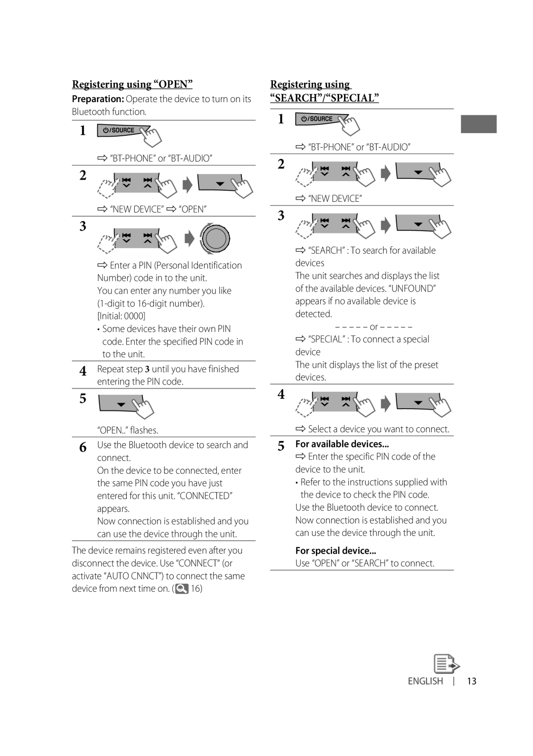 JVC KD-R618, KD-R610, KD-A615 manual Registering using Open 