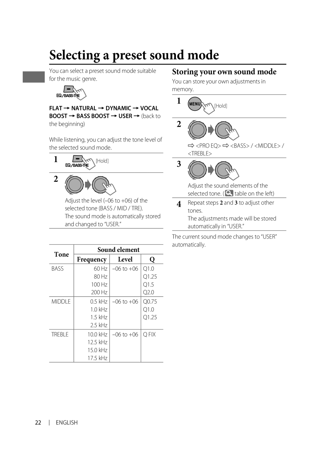 JVC KD-R618, KD-R610, KD-A615 manual Selecting a preset sound mode, Frequency 