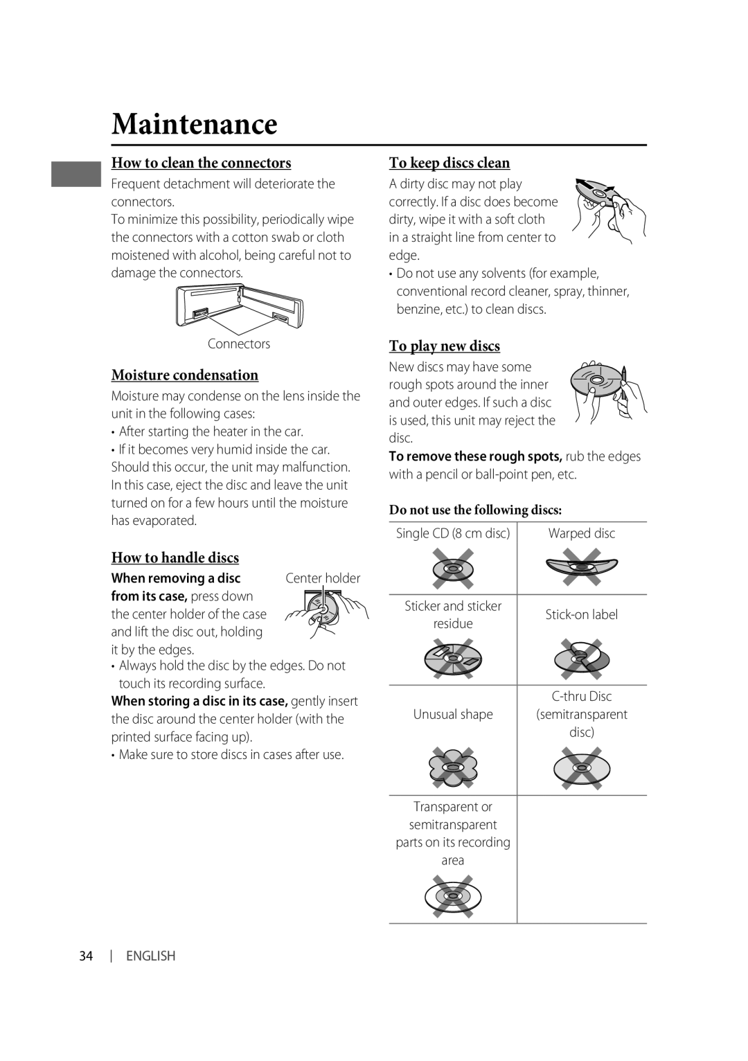 JVC KD-R618, KD-R610, KD-A615 manual Maintenance, Warped disc 