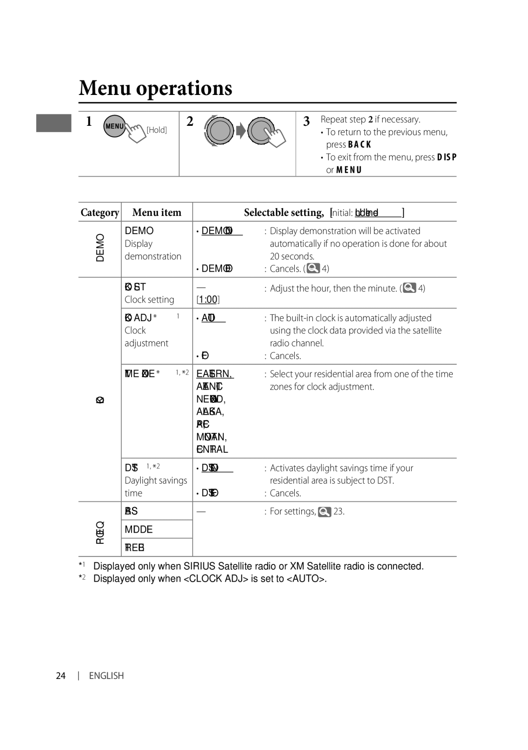 JVC KD-R610, KD-A615, KD-R618 manual Menu operations, Menu item 