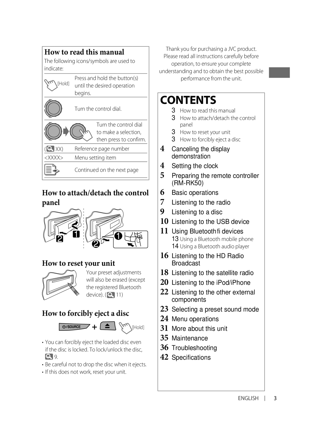 JVC KD-R610, KD-A615, KD-R618 manual Contents 