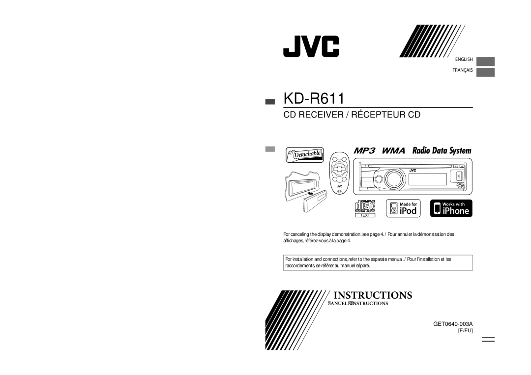 JVC KD-R618, KD-R610, KD-A615 manual KD-R611, English Français 