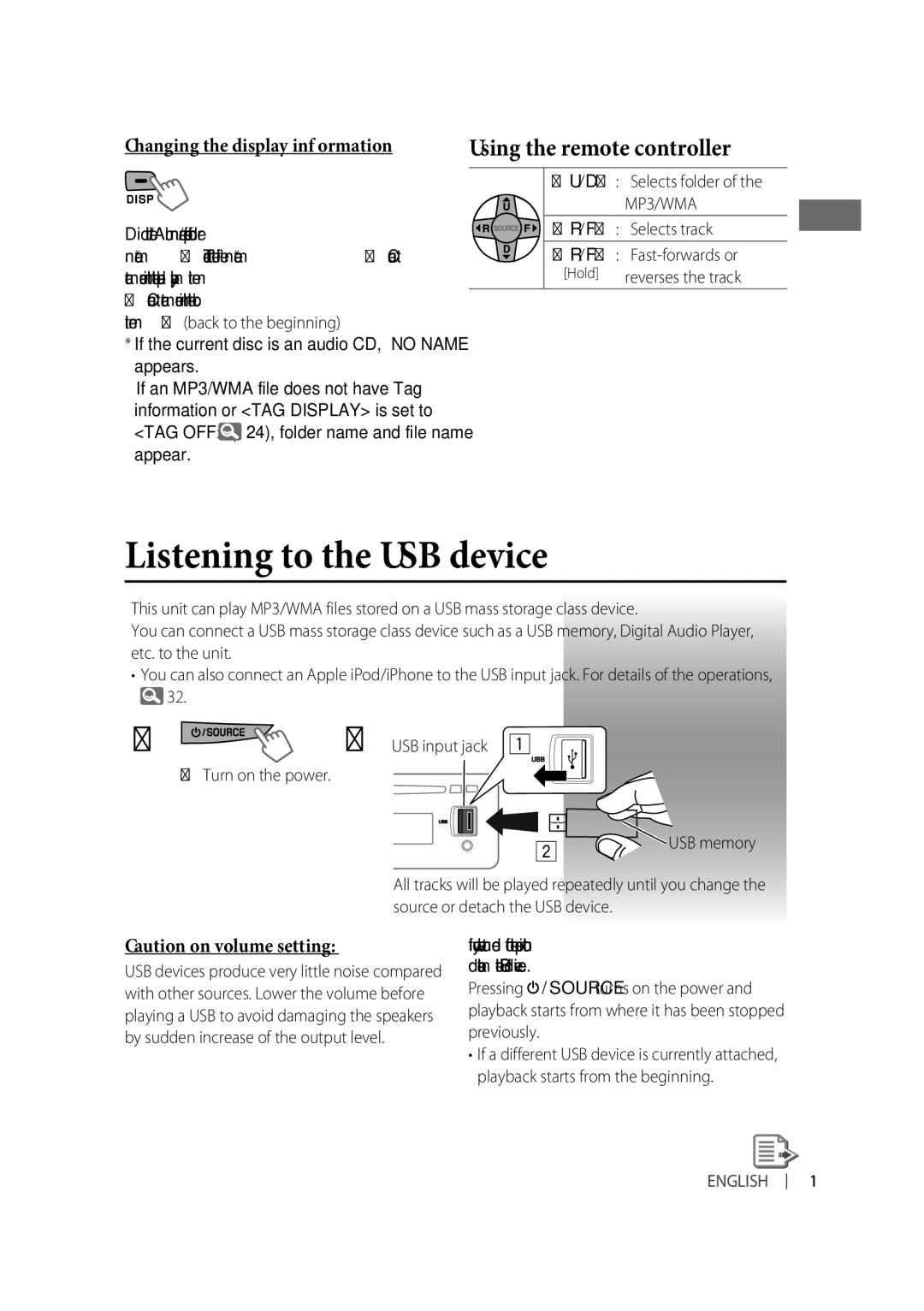 JVC KD-R610, KD-A615, KD-R618 manual Listening to the USB device 