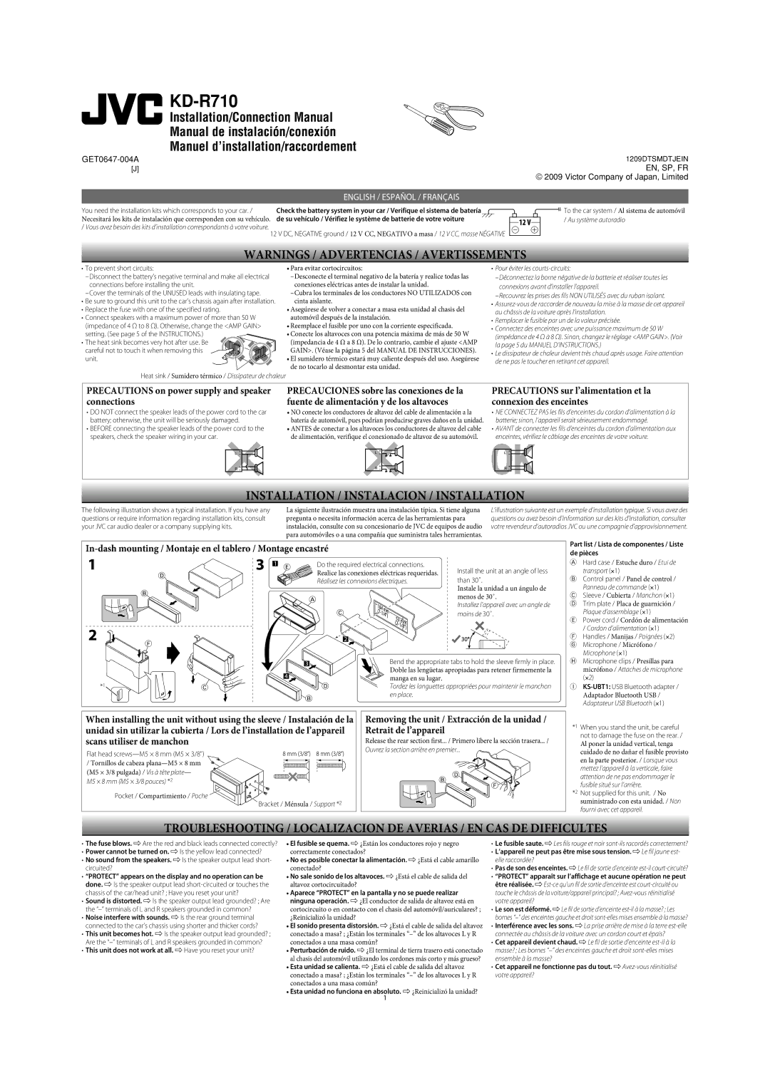 JVC KD-R710 Au système autoradio, Heat sink / Sumidero térmico / Dissipateur de chaleur, Pour éviter les courts-circuits 