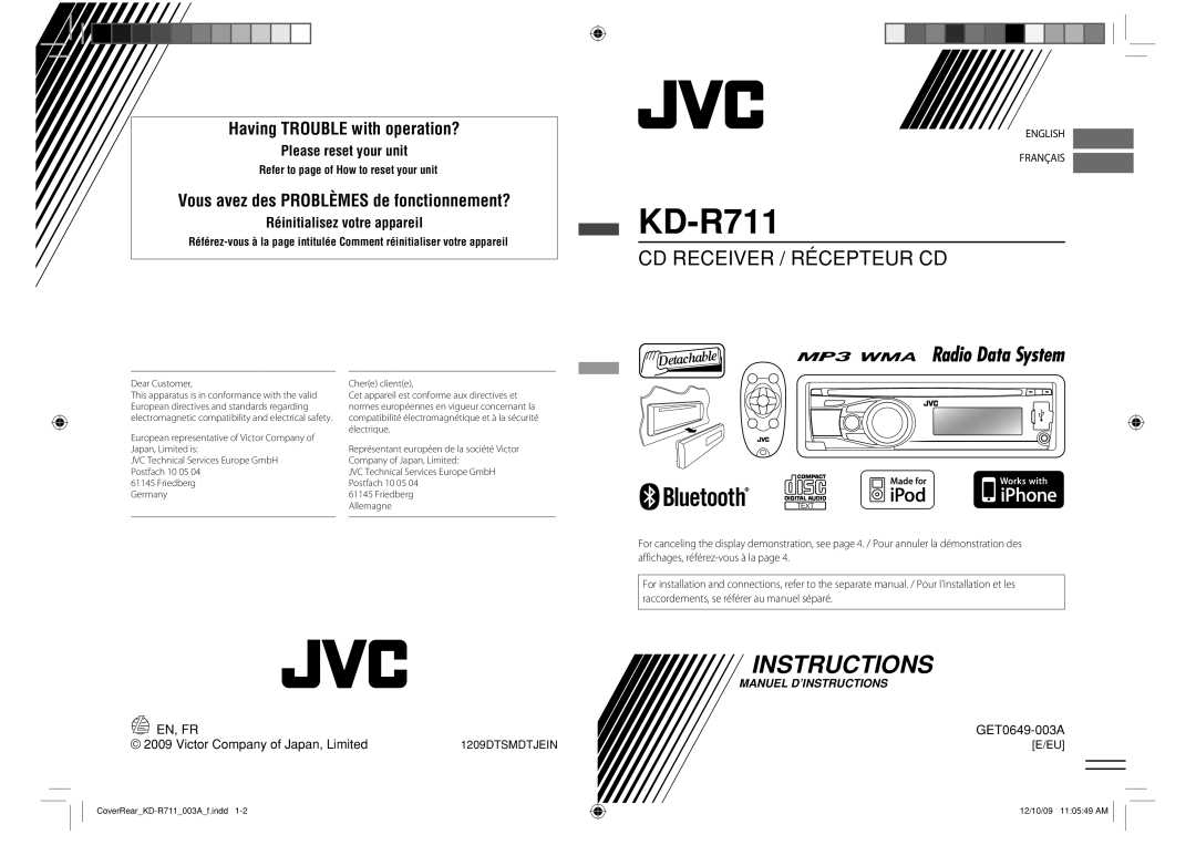 JVC KD-R711 manual Vous avez des Problèmes de fonctionnement?, English Français 