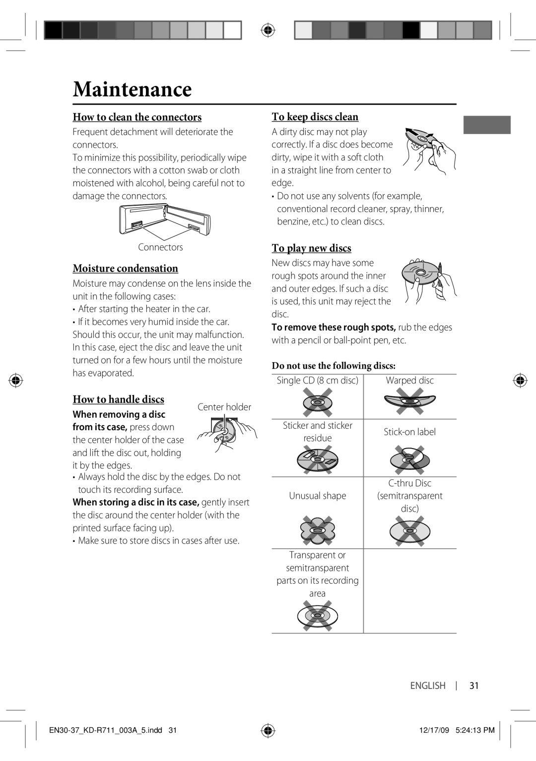 JVC KD-R711 manual Maintenance 