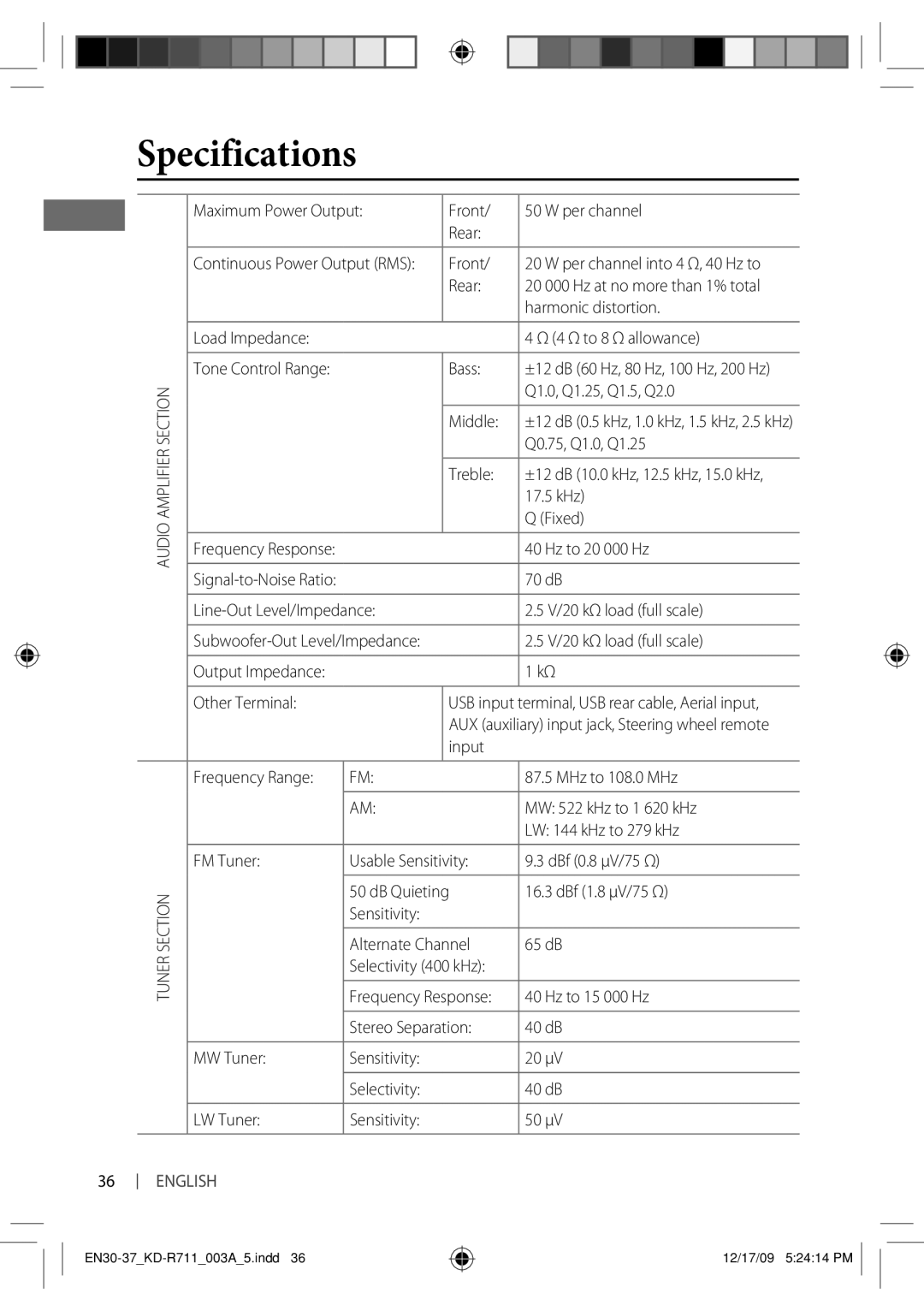 JVC KD-R711 manual Specifications 