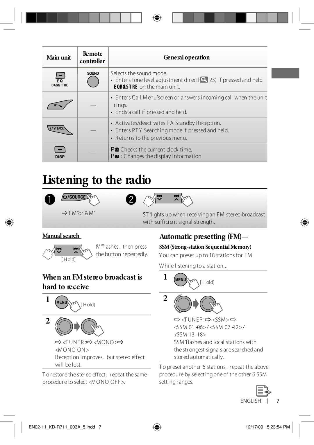 JVC KD-R711 manual General operation, Manual search 