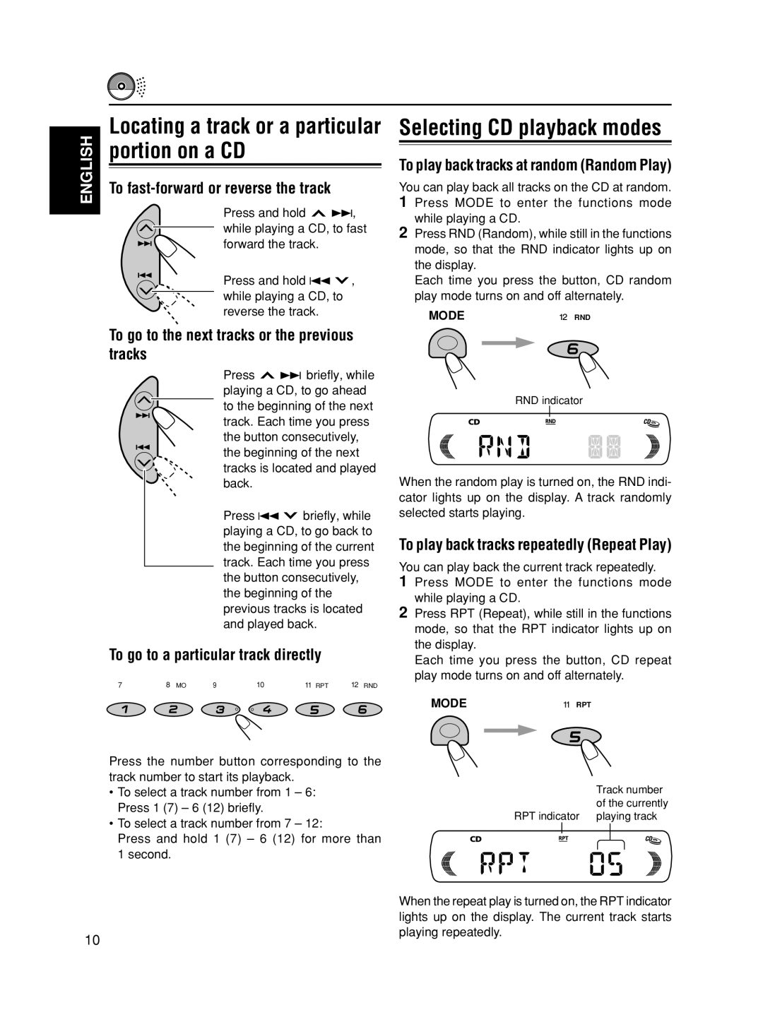 JVC KD-S10, KD-S5050 manual Portion on a CD, To fast-forward or reverse the track, Tracks 