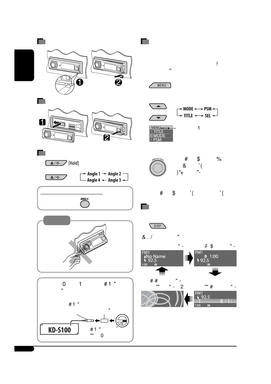 JVC KD-S100 manual Attaching the control panel Entering the various menus 