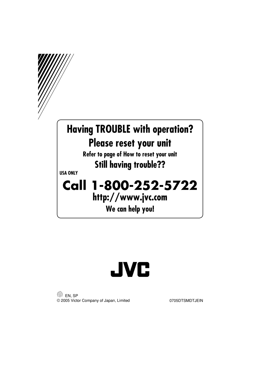 JVC KD-S12 manual We can help you, Refer to page of How to reset your unit, Usa Only, Call, Please reset your unit 