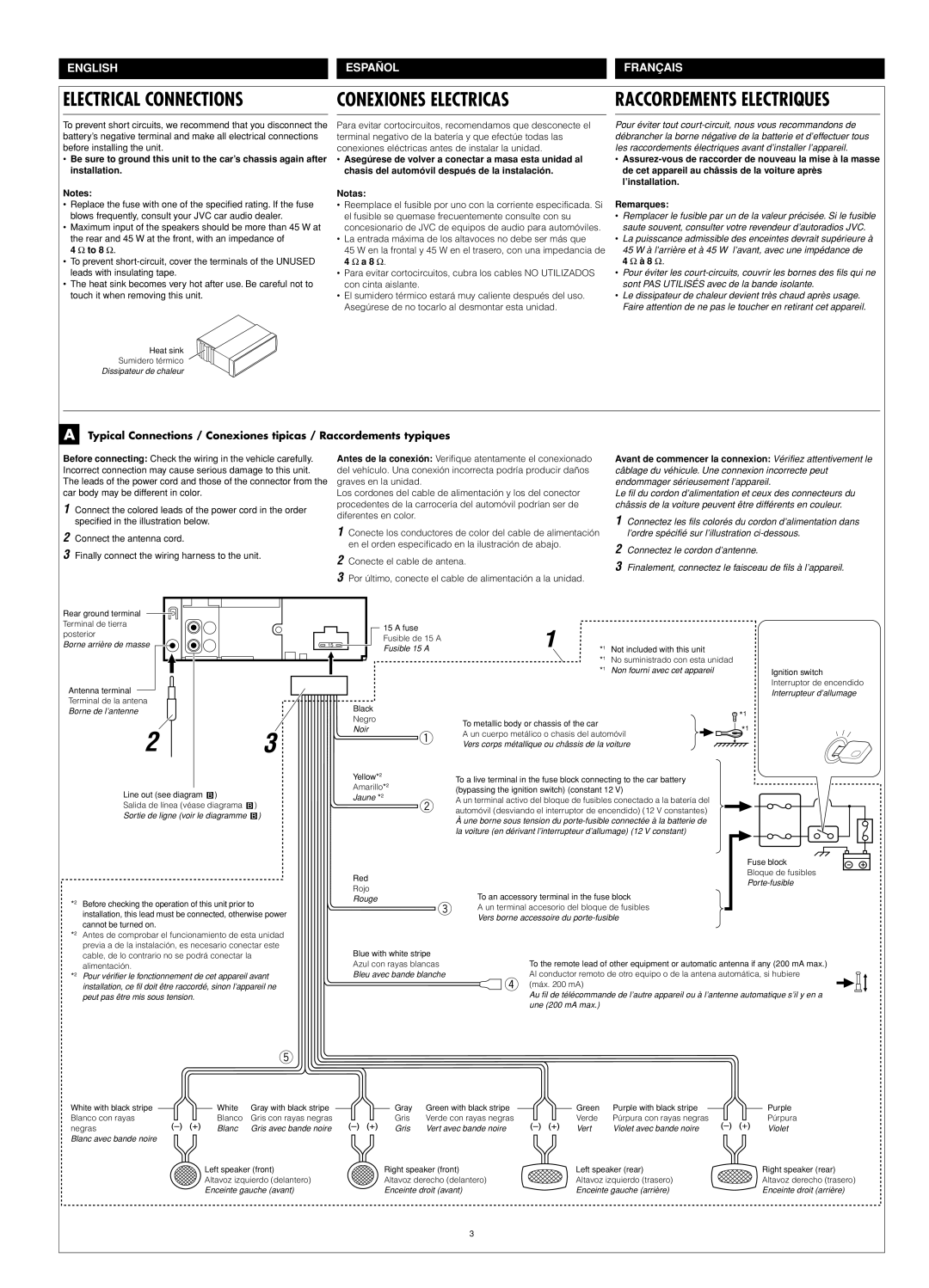 JVC KD-S20 manual Electrical Connections 