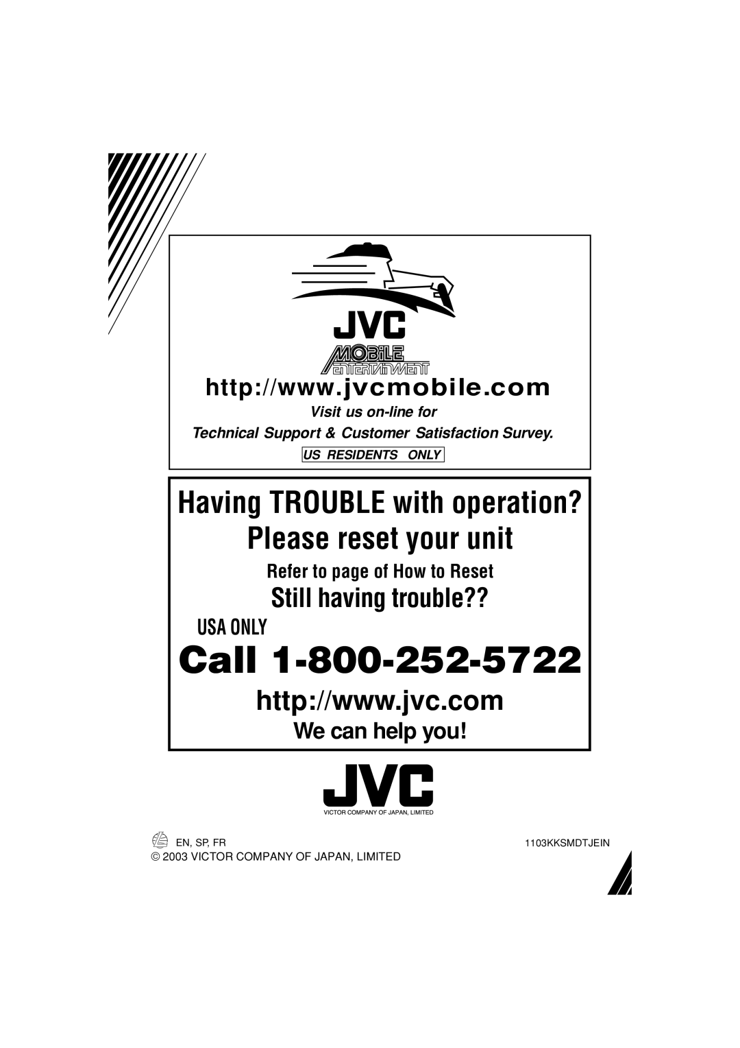 JVC KD-S30 manual Call 