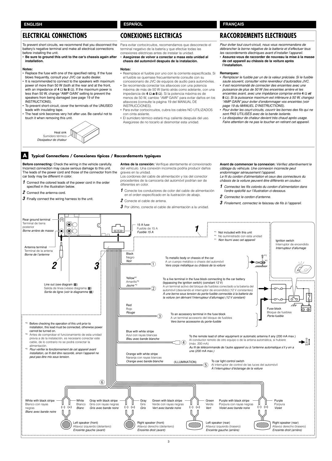 JVC KD-S30 manual Electrical Connections 