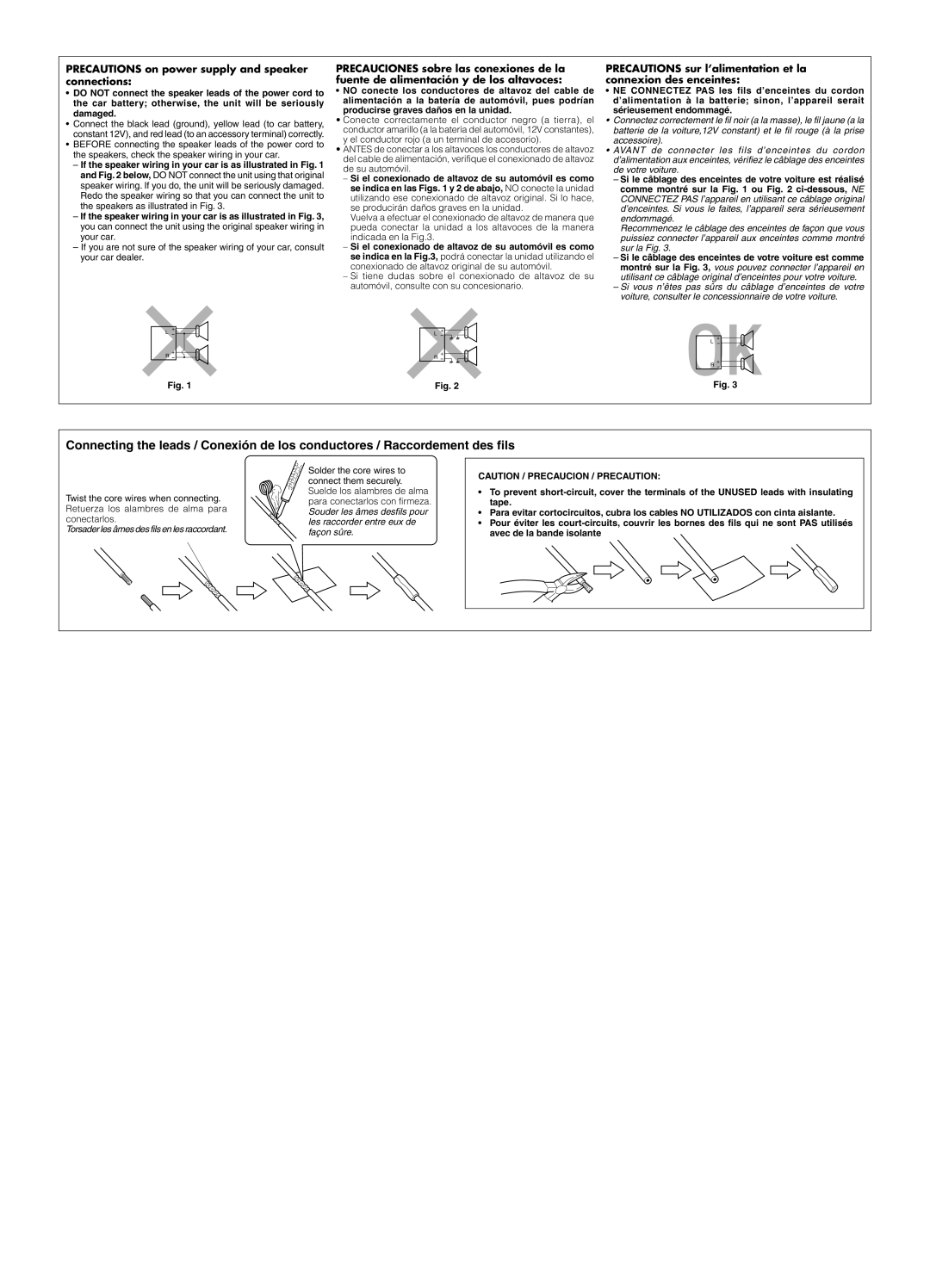 JVC KD-S50 manual Precautions sur l’alimentation et la connexion des enceintes 