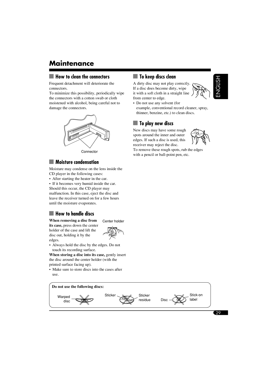 JVC KD-S51 manual Maintenance 