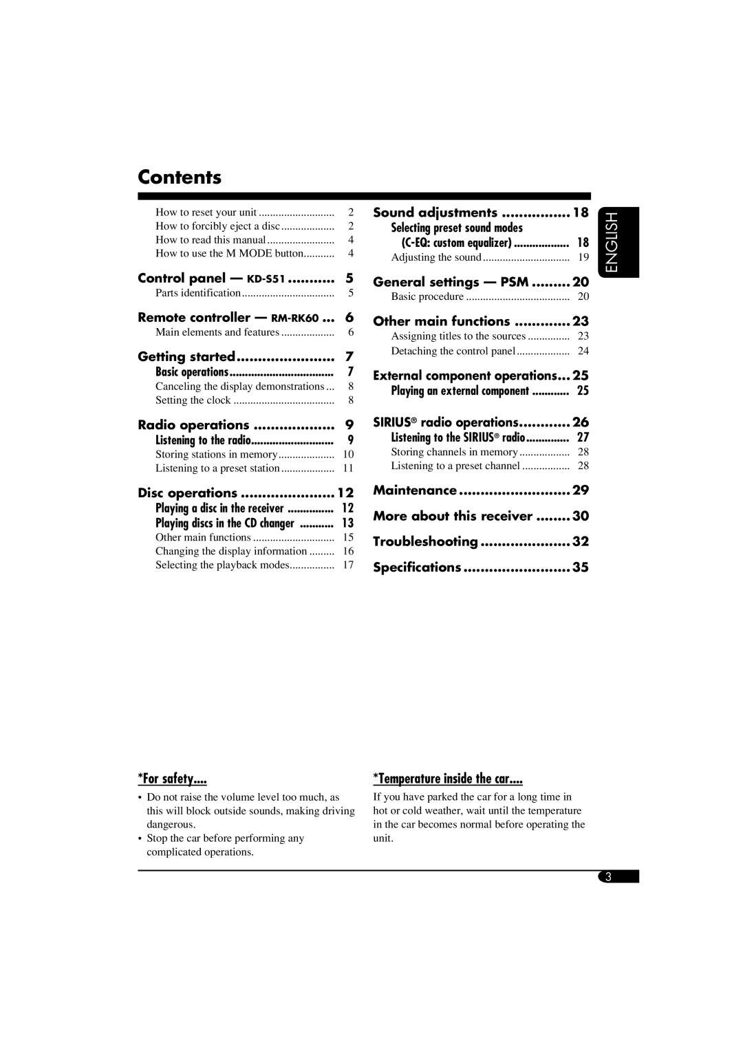 JVC KD-S51 manual Contents 