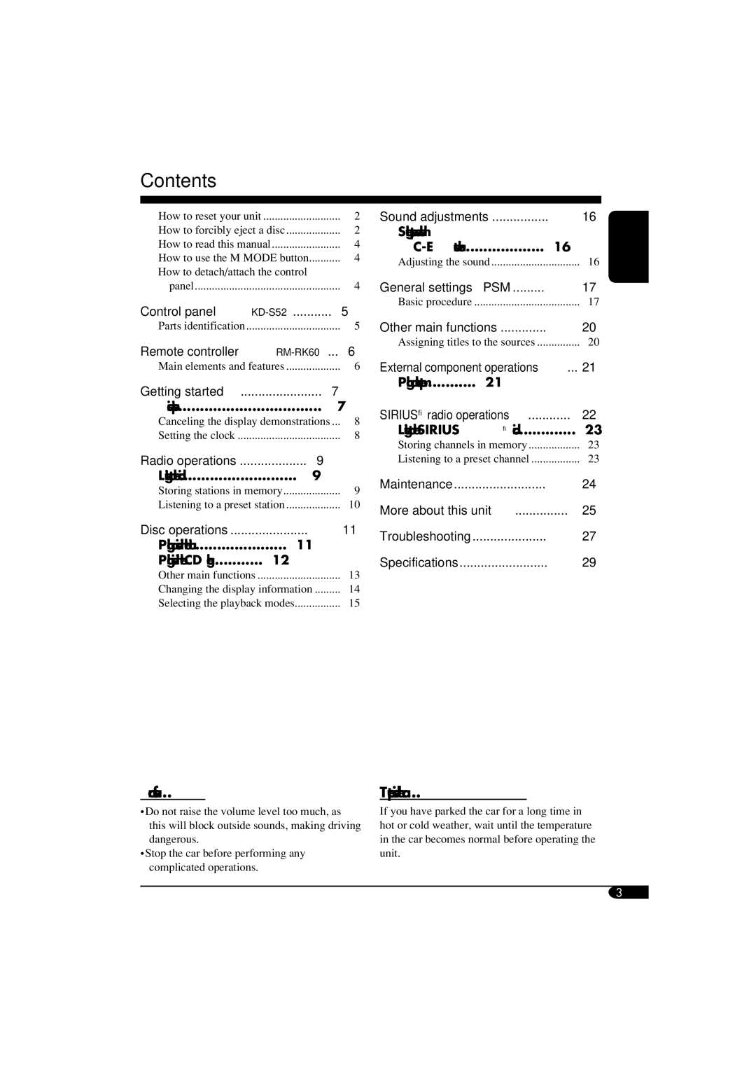 JVC KD-S52 manual Contents 