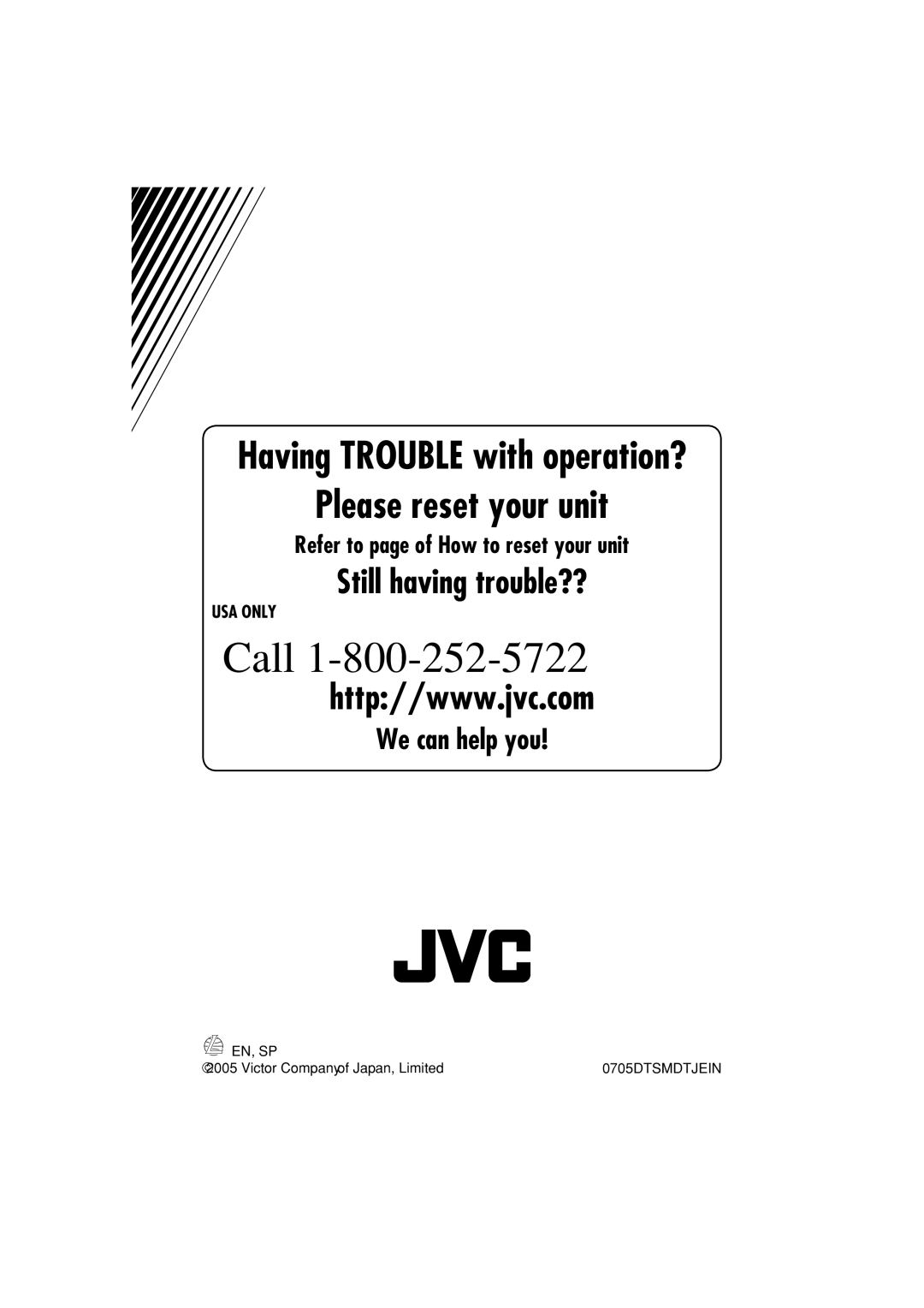 JVC KD-S52 manual Call, Refer to page of How to reset your unit 