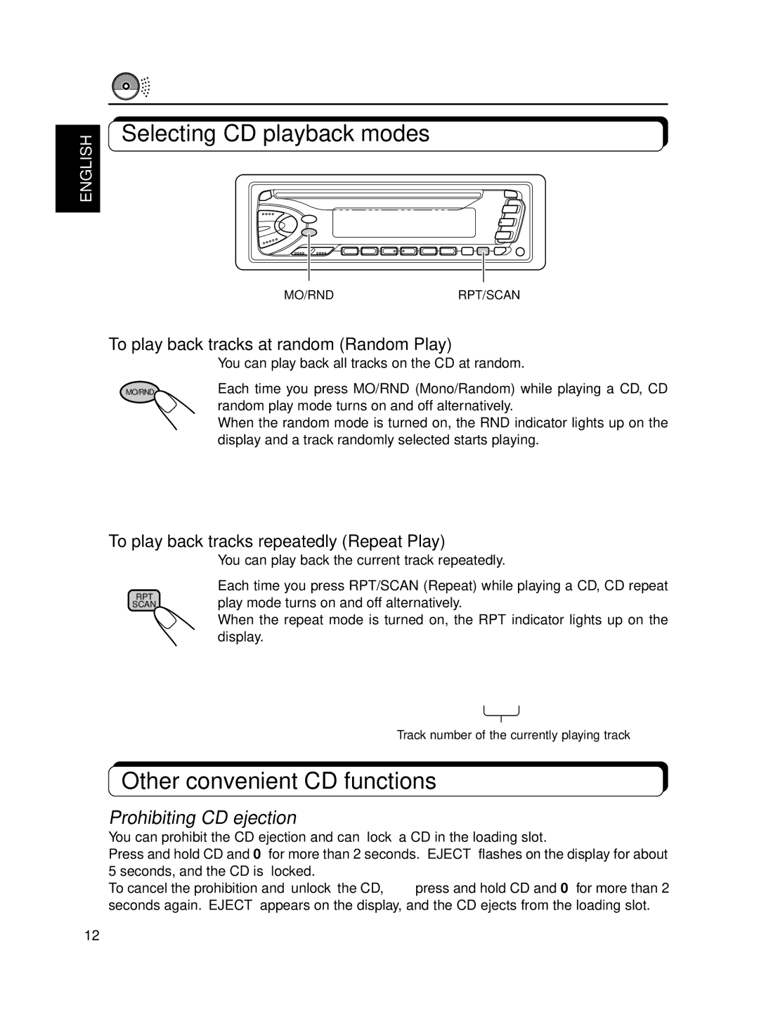 JVC KD-S550, KD-S600 manual Selecting CD playback modes, Other convenient CD functions, Prohibiting CD ejection 