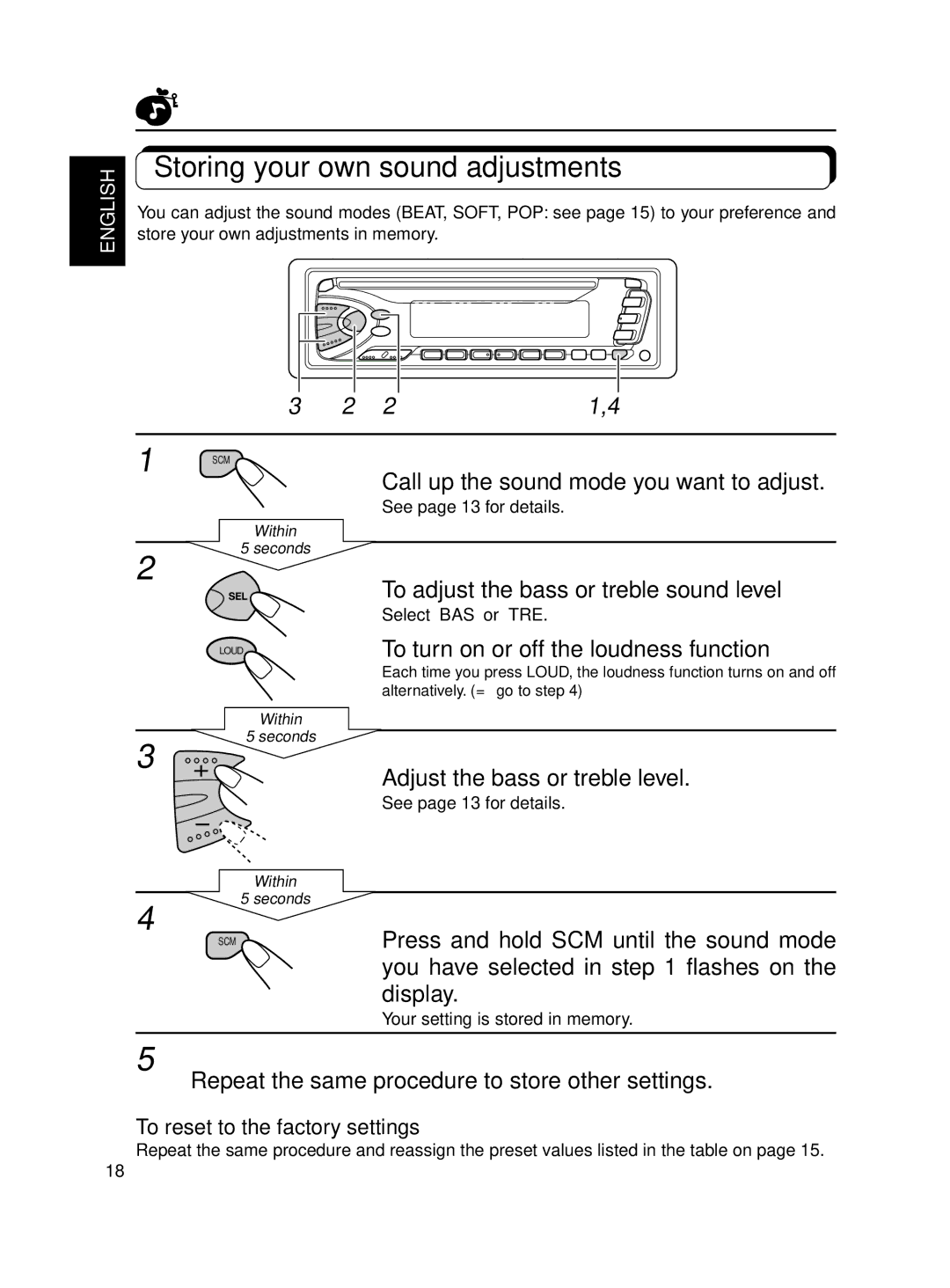 JVC KD-S550, KD-S600 manual Storing your own sound adjustments, Call up the sound mode you want to adjust 