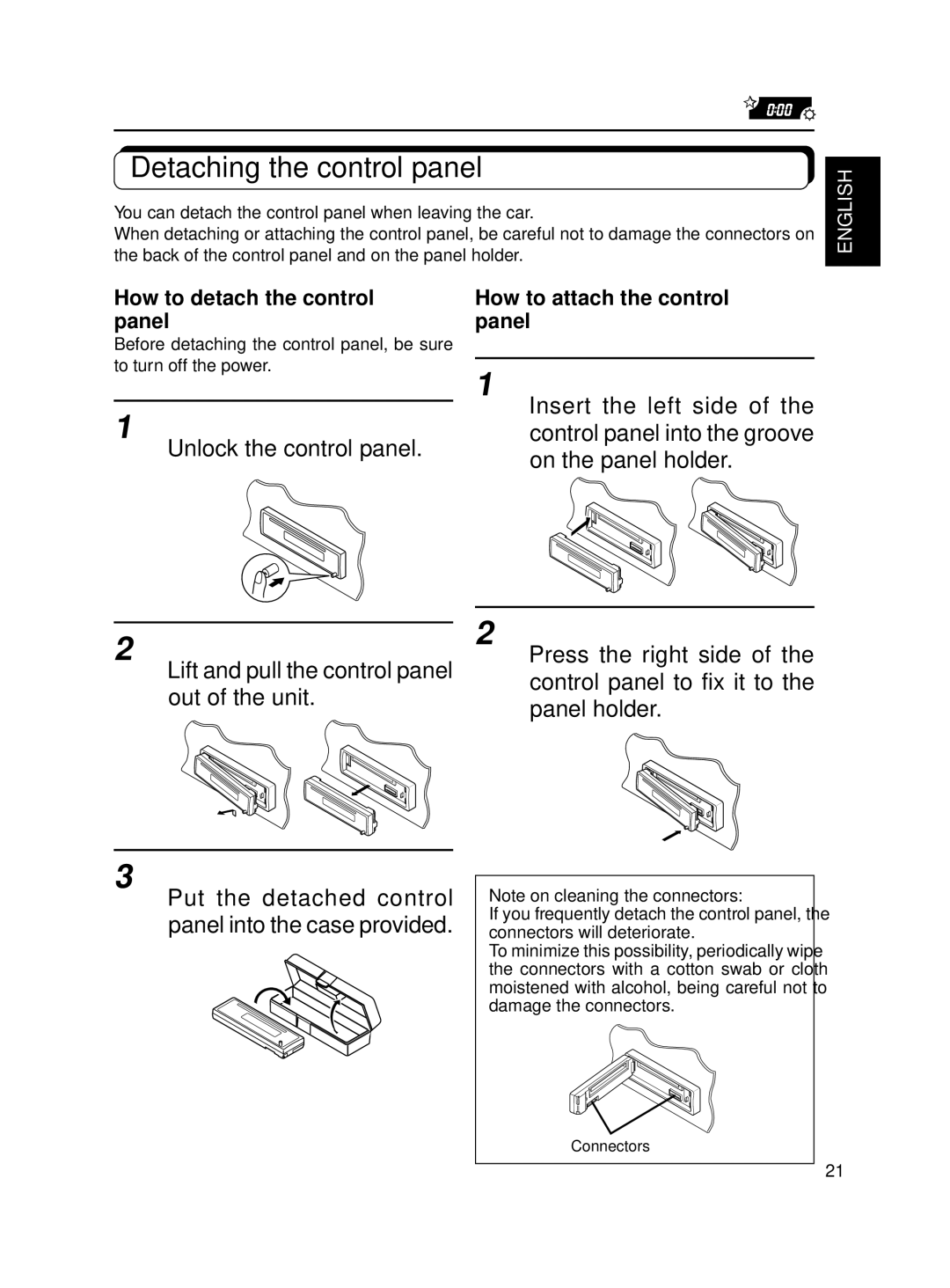 JVC KD-S600, KD-S550 manual Detaching the control panel, Unlock the control panel, How to detach the control panel 