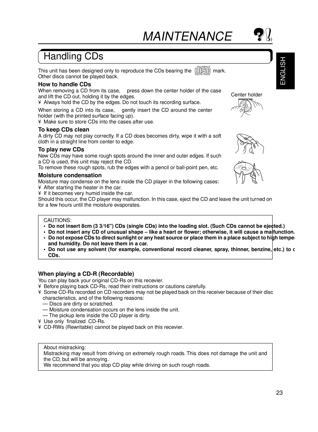 JVC KD-S600, KD-S550 manual Maintenance, Handling CDs 